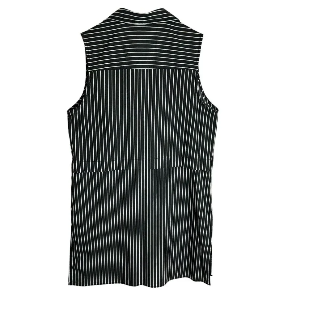 Ellen Tracy Shirt Dress Mini MED Button Front Striped Sleeveless Charcoal Gray